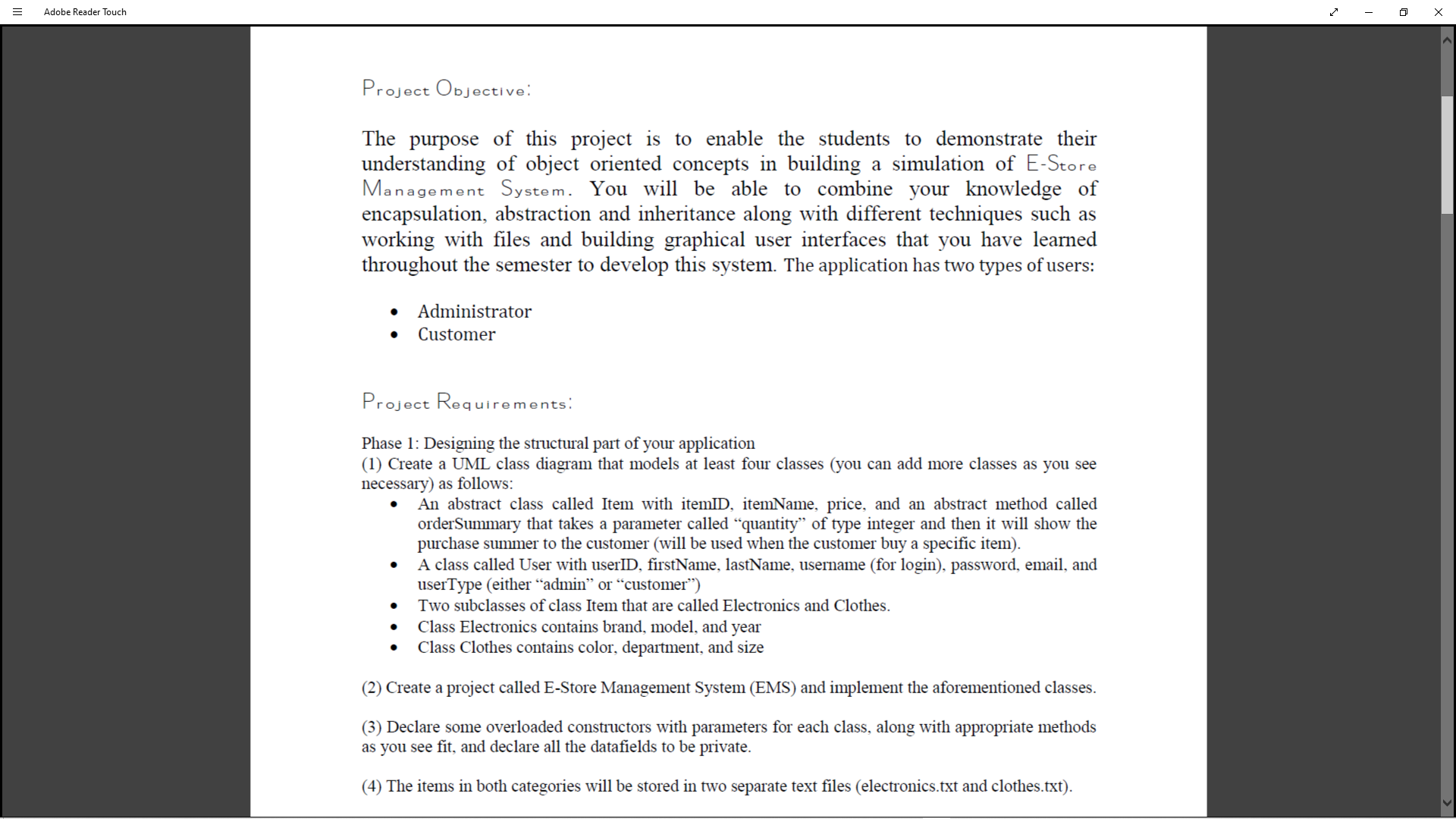 = Adobe Reader Touch Project Objective: The purpose of this project is