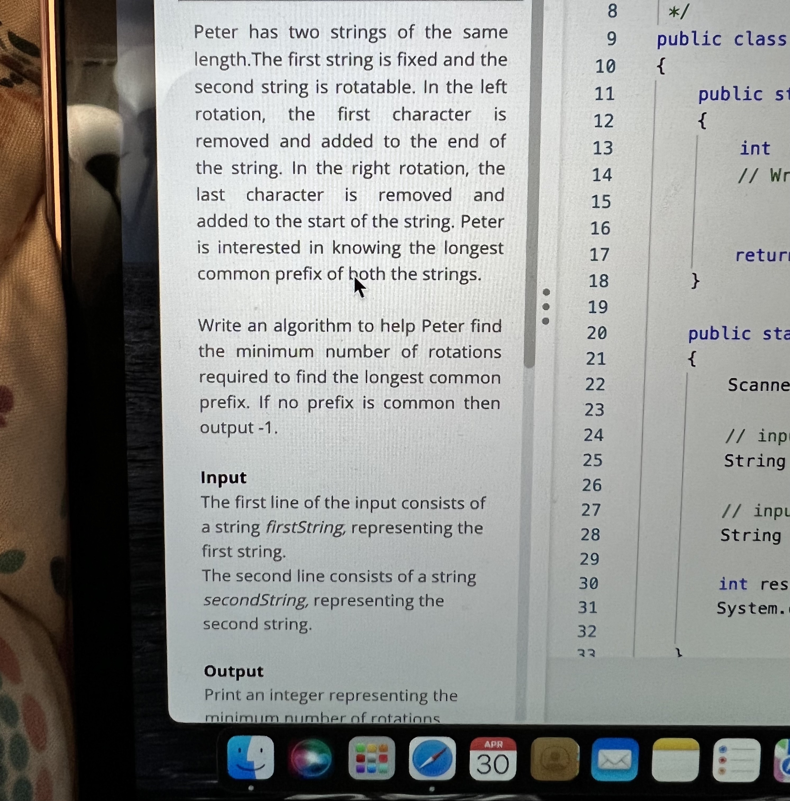 Peter has two strings of the same length. The first string is