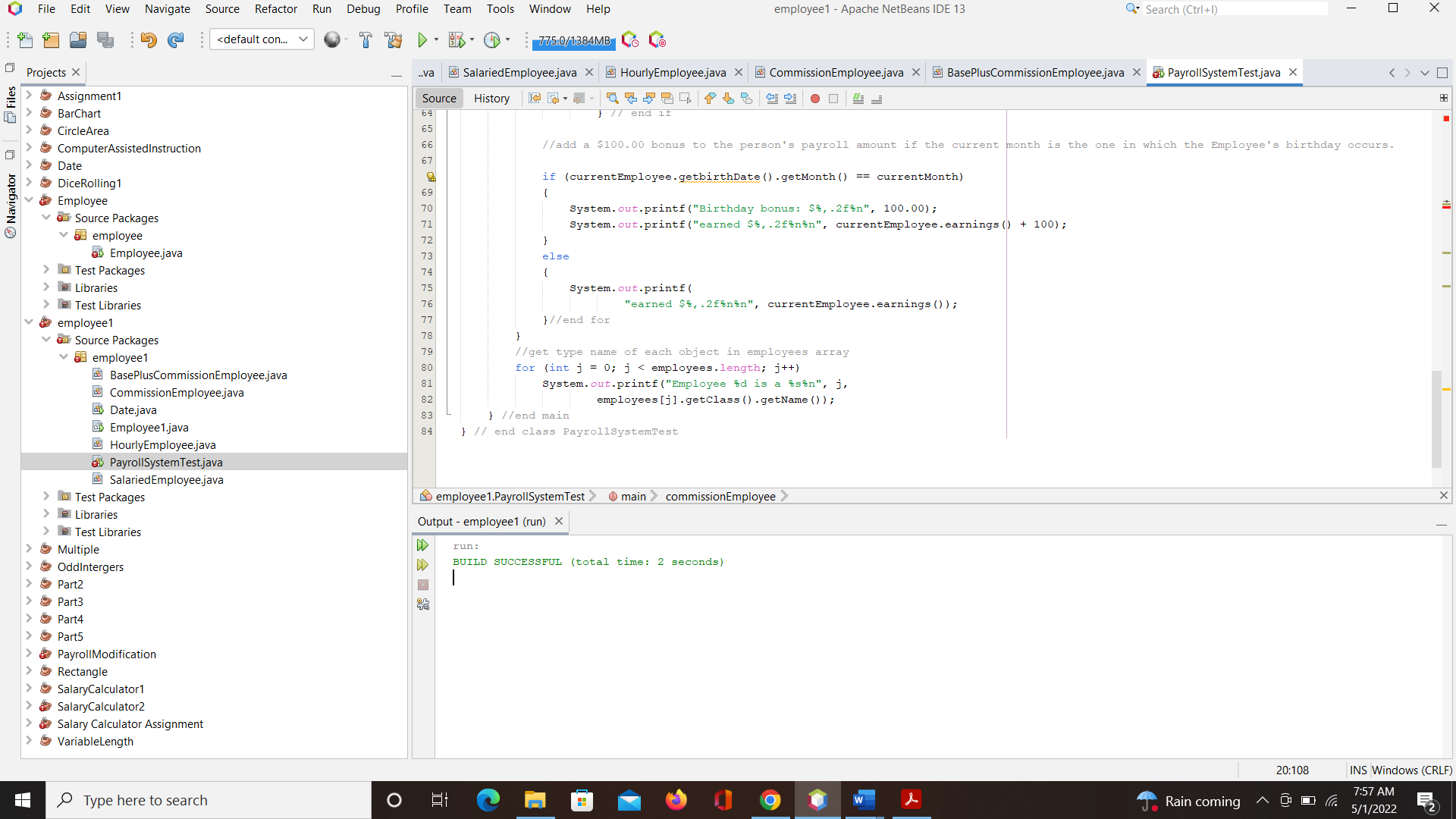 Tools Window Help Projects X > Assignment1 > BarChart > CircleArea >