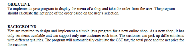 OBJECTIVE To implement a java program to display the menu of a