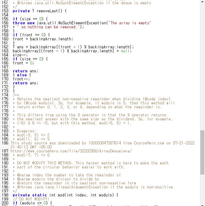 private T[] backingArray; 14 private int front: ZOVEETERS~822258225282885883=997495998; 15 public class ArrayQueue