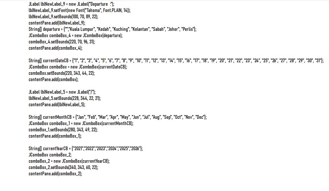 javax.swing.JTree; import javax.swing.JSlider; import javax.swing.JSeparator; import javax.swing.JFormattedTextField; public class FlightLogin extends JFrame{