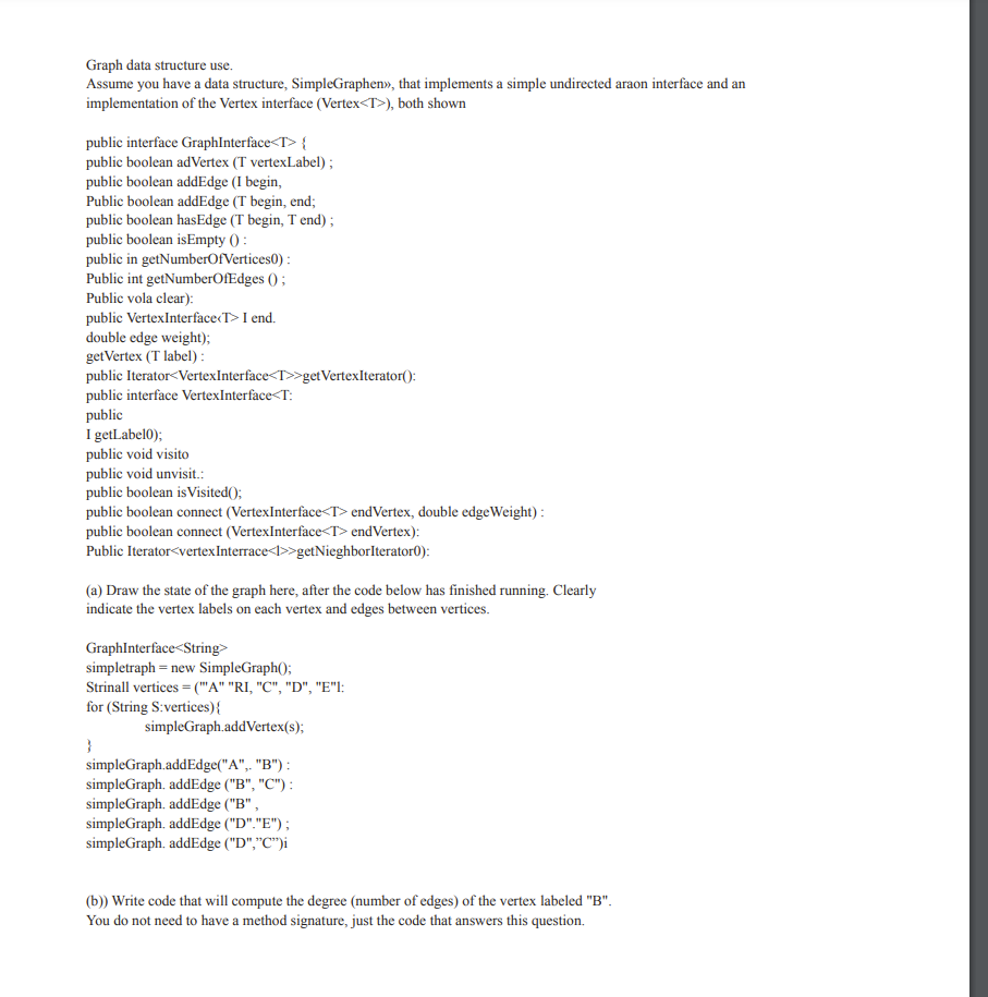 Graph data structure use. Assume you have a data structure, SimpleGraphen>, that