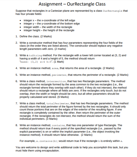 Assignment - Our Rectangle Class Suppose that rectangles in a Cartesian plane