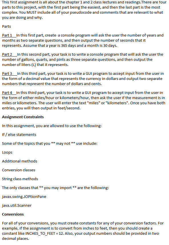 This first assignment is all about the chapter 1 and 2 class