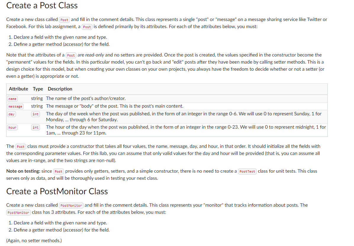 Create a Post Class Create a new class called Post and fill