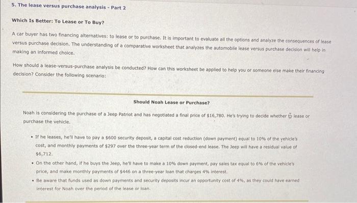 5. The lease versus purchase analysis - Part 2 Which Is Better: