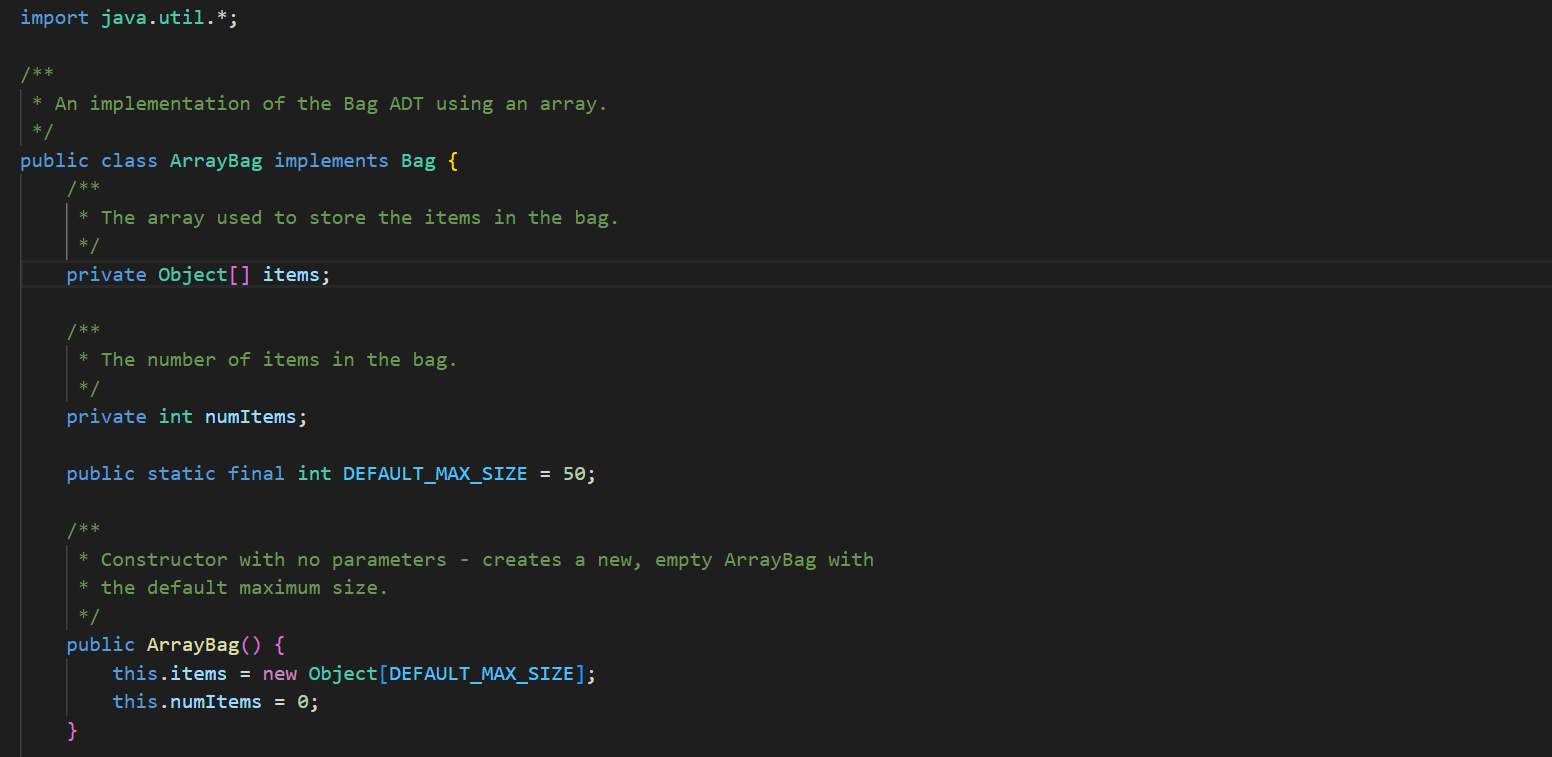 you in Bag. java to include these new methods. These methods should
