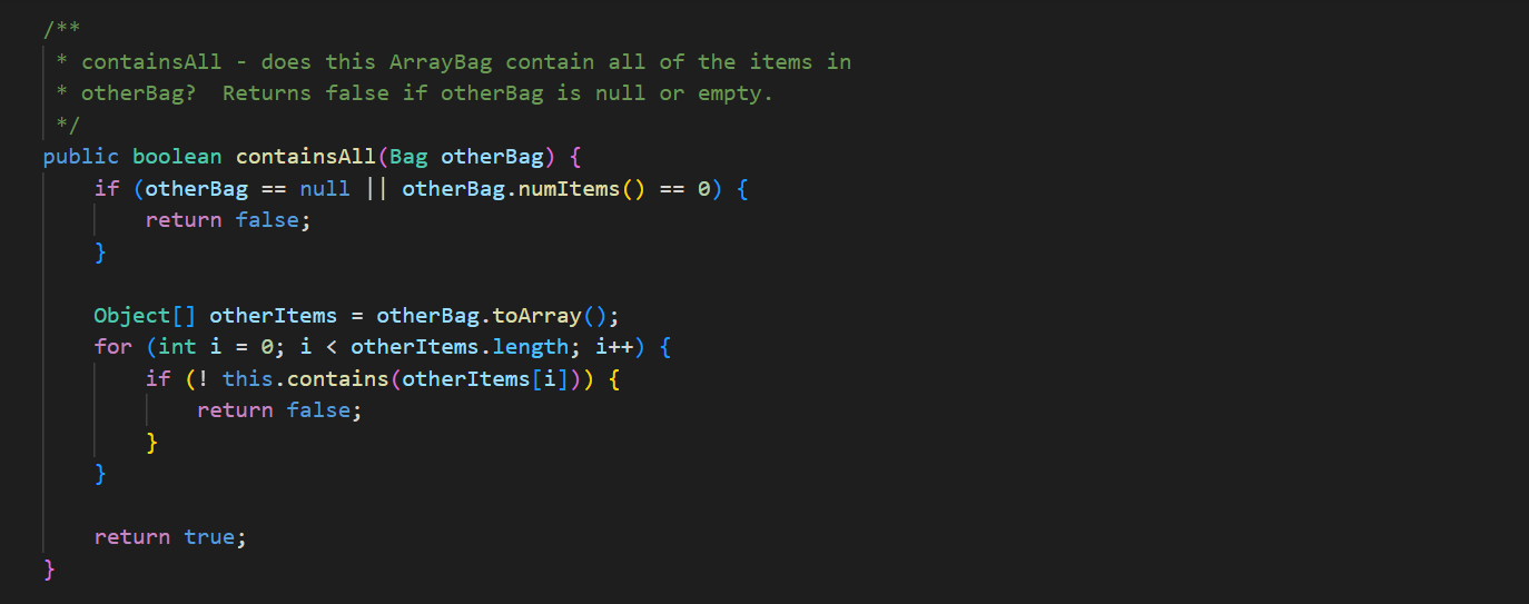 ArrayBag - it is the same as the maximum size specified when
