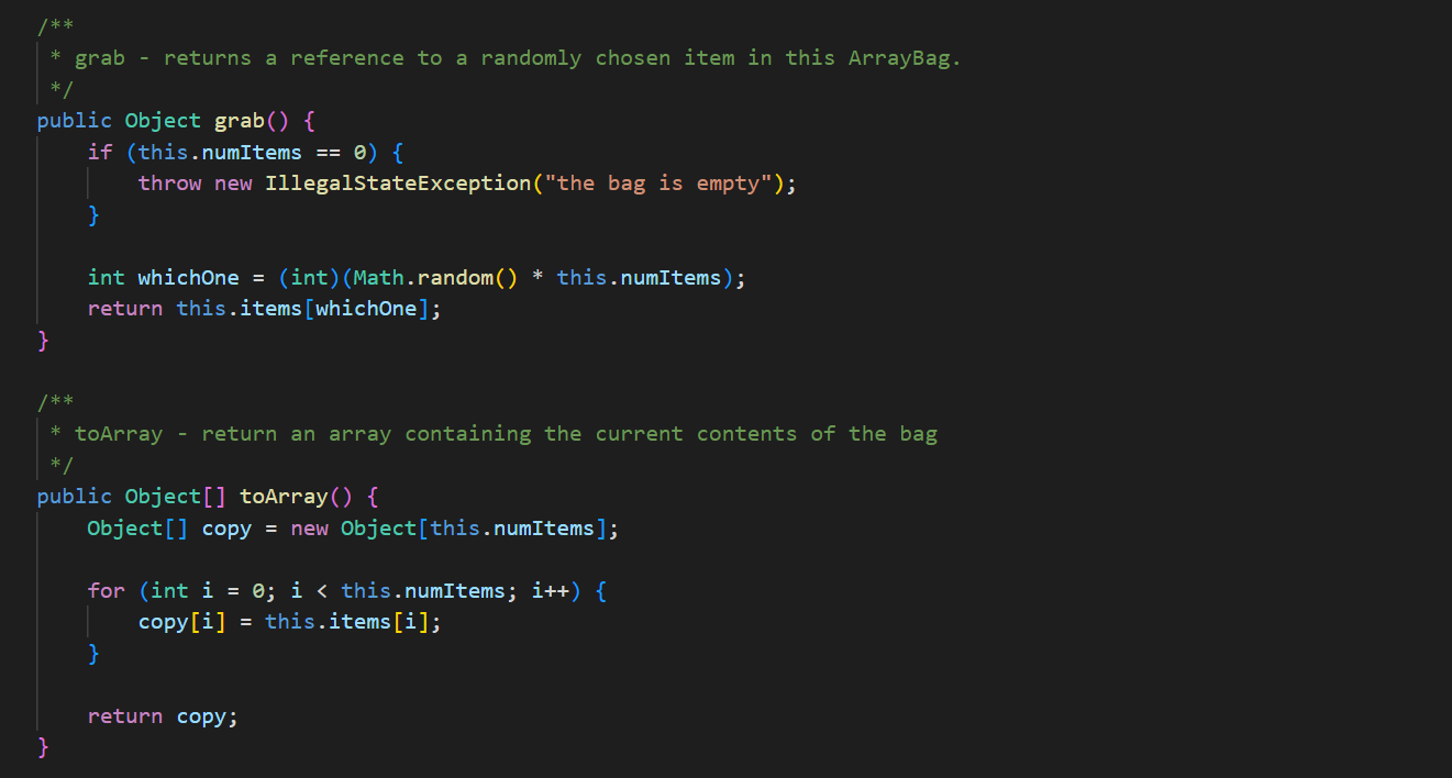 the ArrayBag was created. 2. public boolean isFull() This method should return