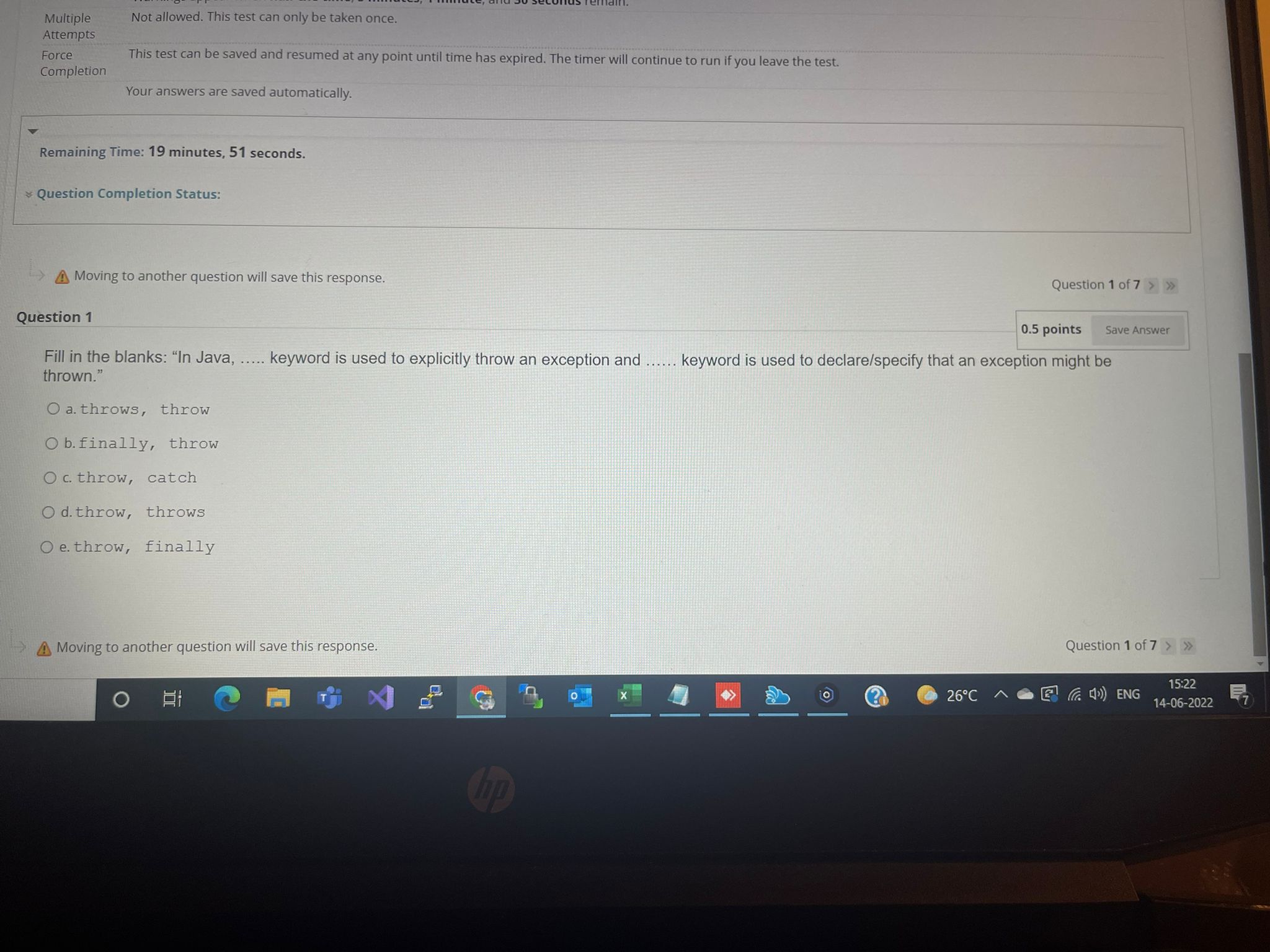 Multiple Attempts Force Completion Not allowed. This test can only be taken