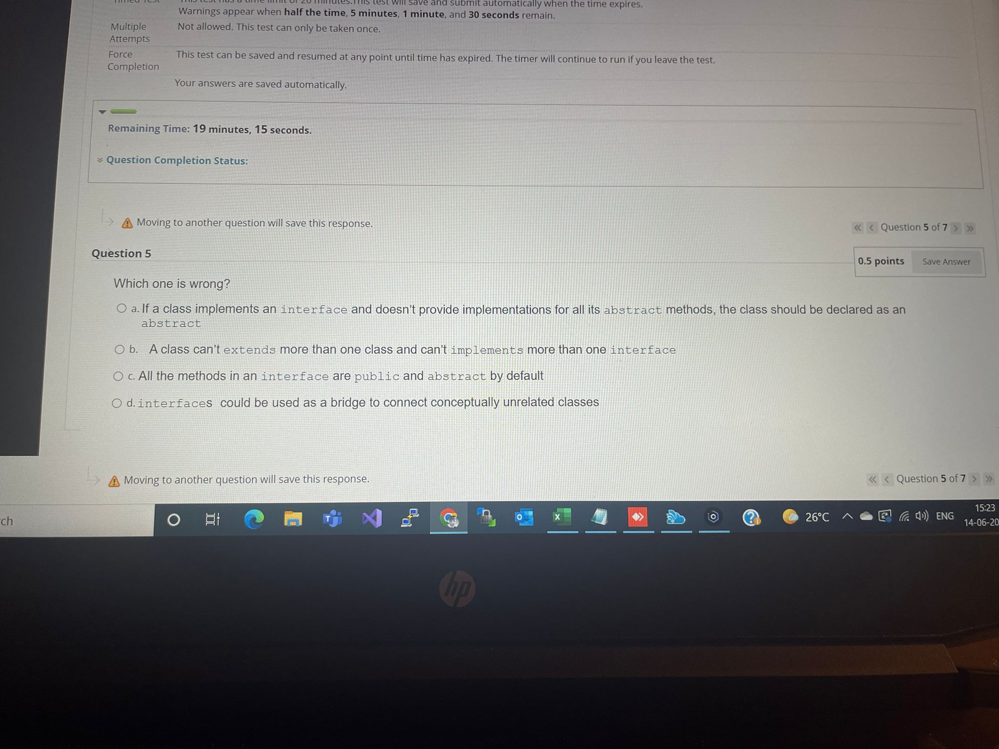 automatically. > Question Completion Status: Question 1 Moving to another question will