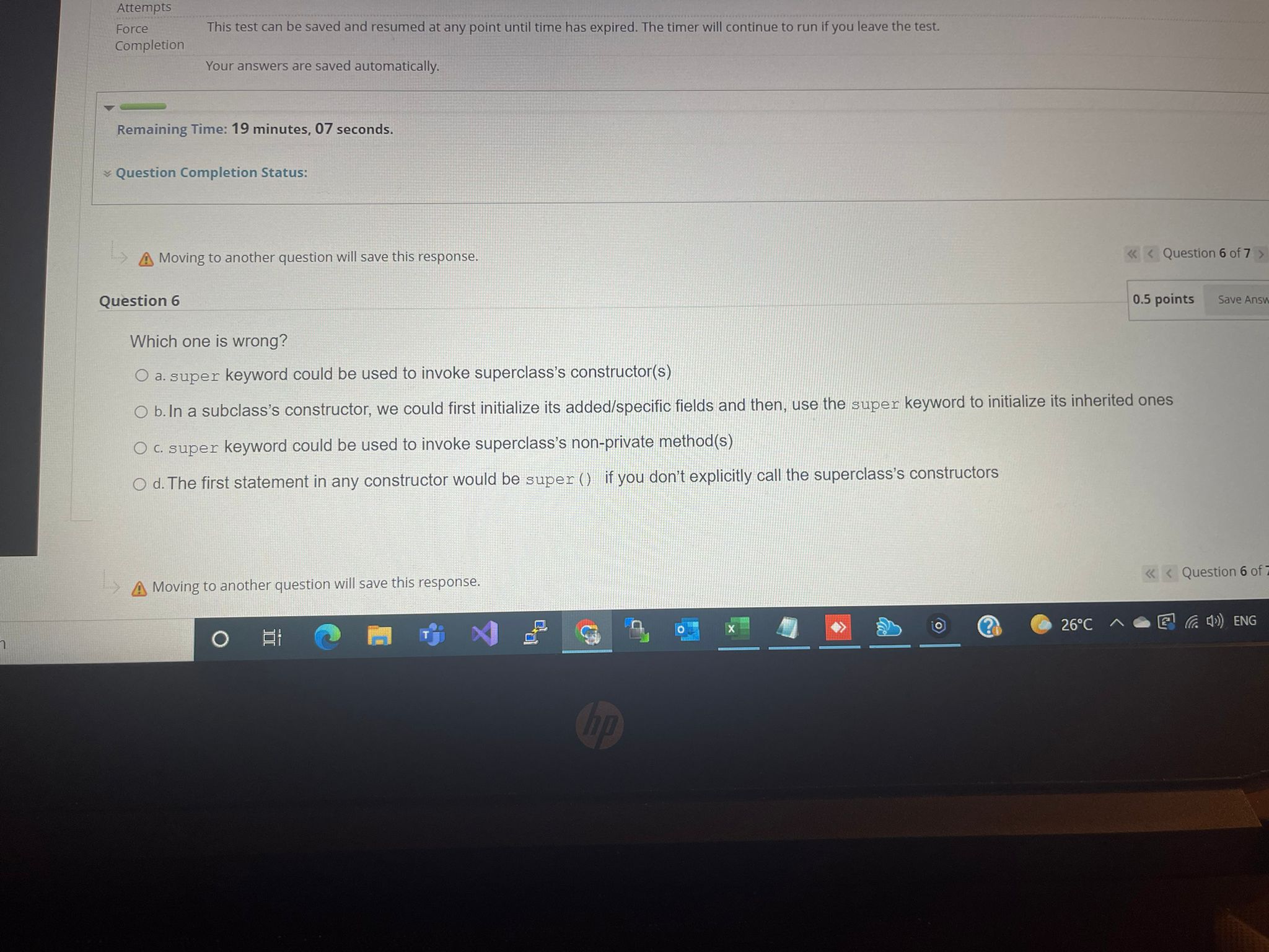 save this response. Moving to another question will save this response. 0.5