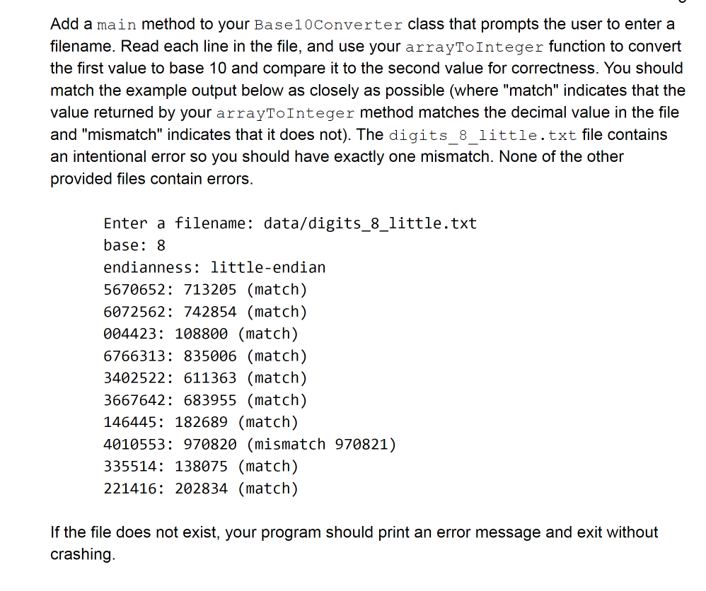 assignment is to read from files and to practice exception handling in