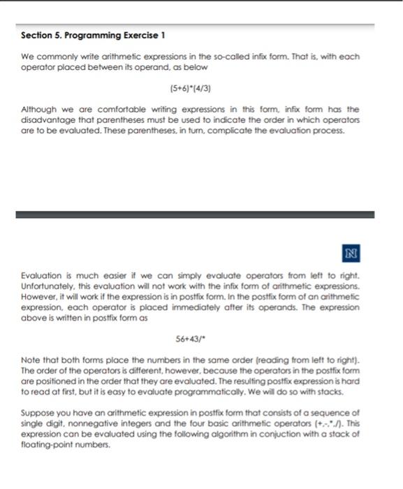Section 5. Programming Exercise 1 We commonly write arithmetic expressions in the