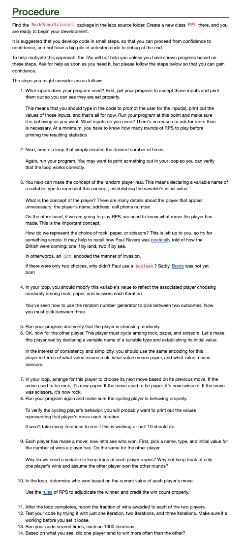 Procedure Find the RockPaperScissors package in the labs source folder. Create a