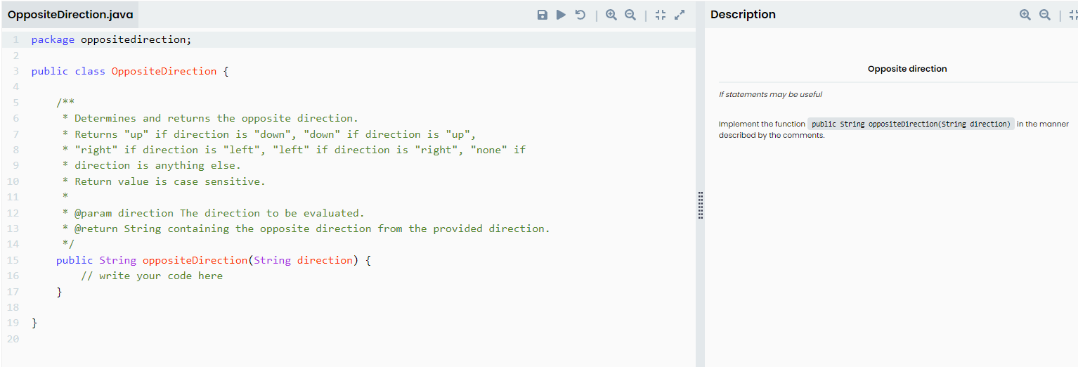 Opposite 1 package oppositedirection; 2 3 public class OppositeDirection { 4 5