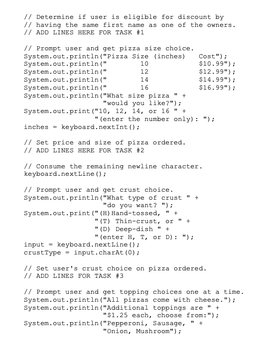 (10, 12, 14, or 16). For each option, the cost needs to
