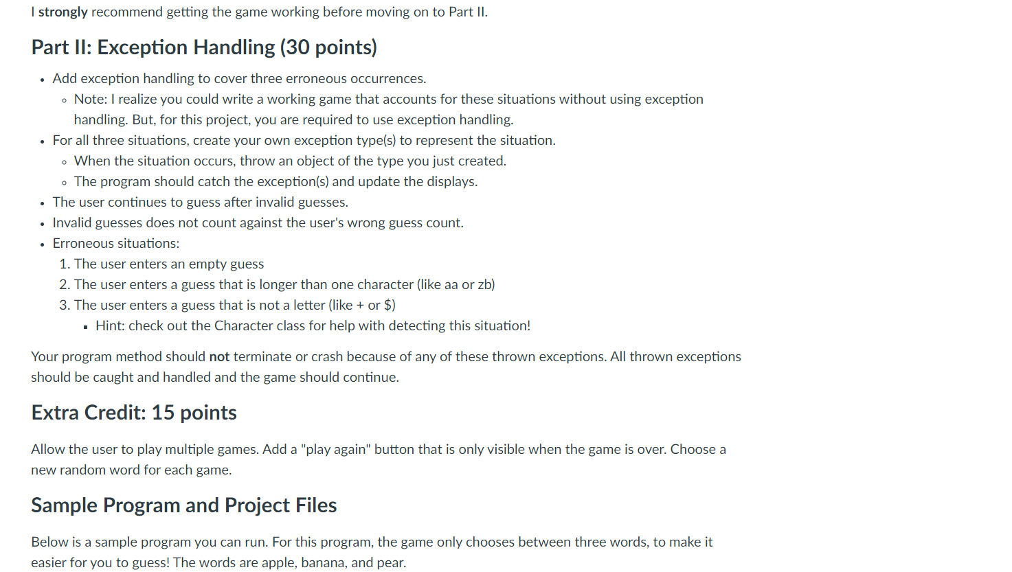 should read in words from a file (such as words.txt, provided) and