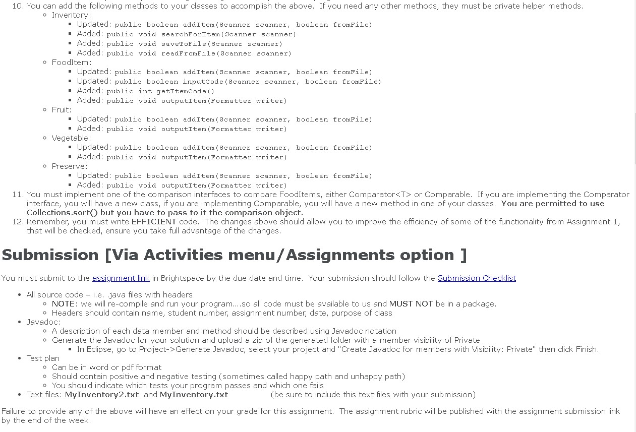 one in Assignment 1 Added methods that can be added to the