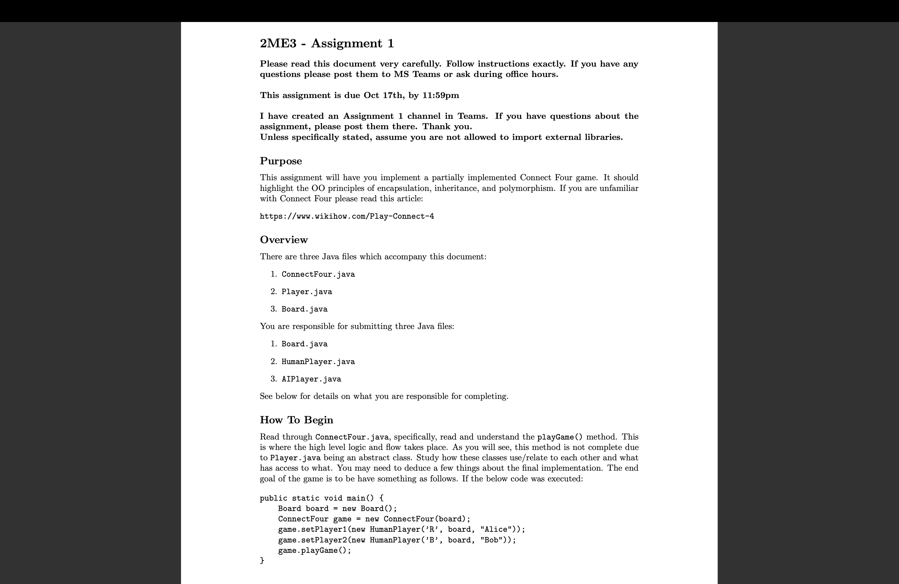 2ME3 - Assignment 1 Please read this document very carefully. Follow instructions