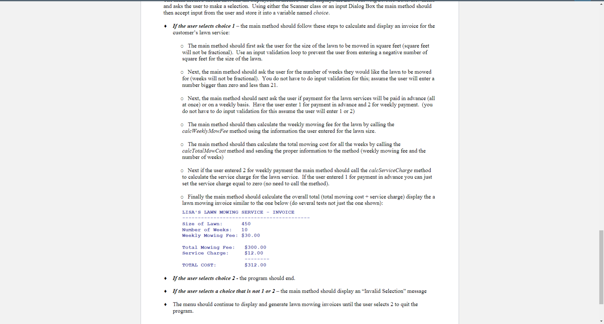 company called Lisa's Lawn Mowing Service. The lawn mowing season is 20