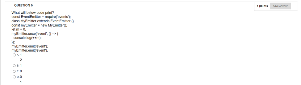 console.log("will setTimeout run?"); }, 0); console.log('Exiting with code:', code); console.log("Process finishing"); O