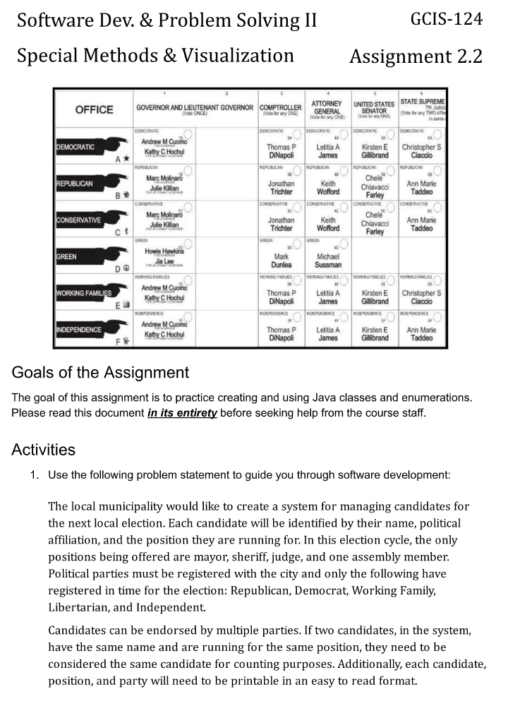 Software Dev. & Problem Solving II Special Methods & Visualization OFFICE DEMOCRATIC