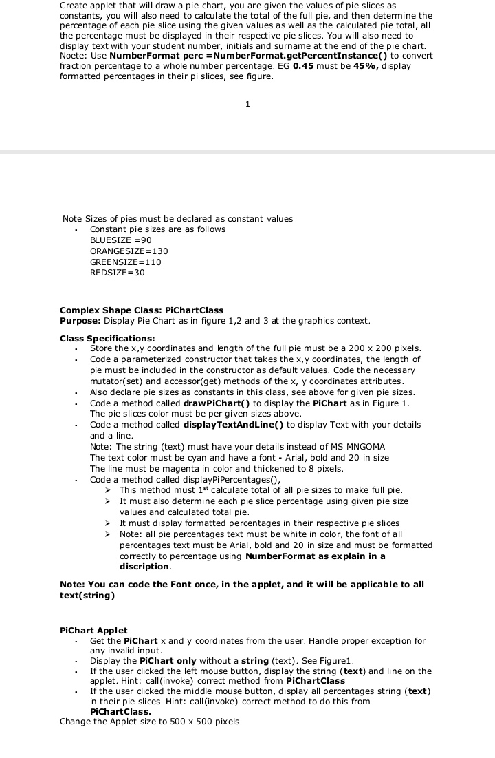 Create applet that will draw a pie chart, you are given the