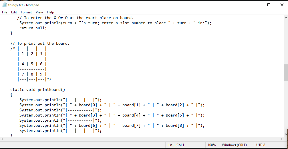 static String checkWinner() { for (int a = 0; a < 8;