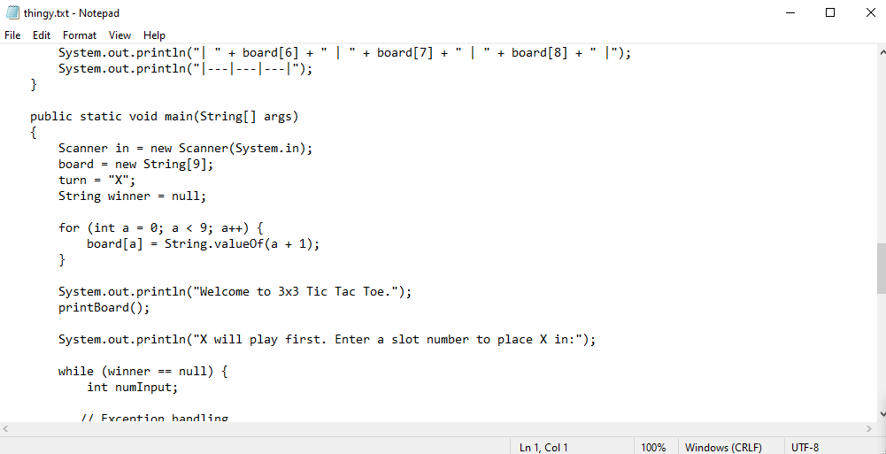 a++) { String line = null; switch (a) { case 0: line