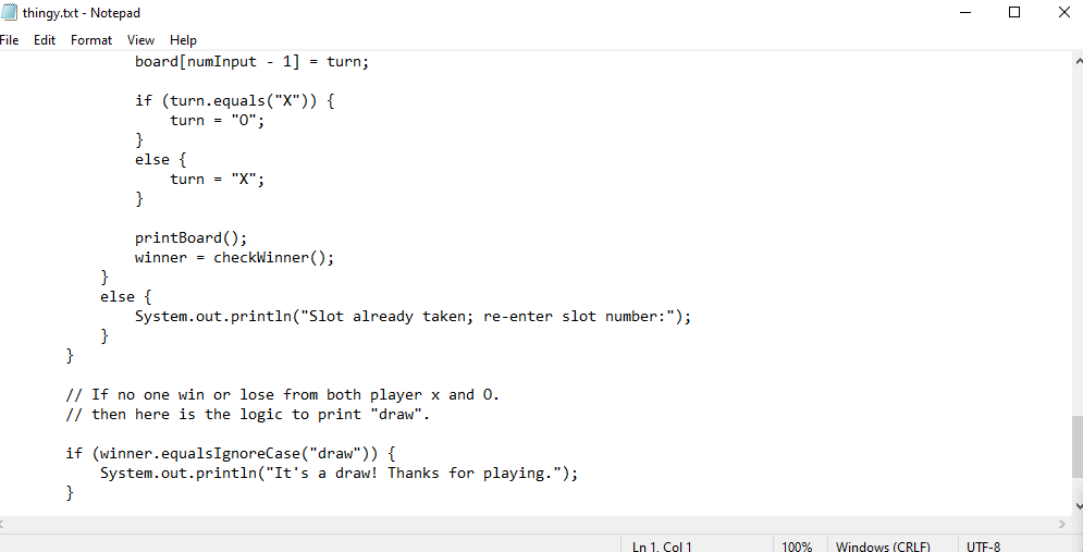 = board [3] + board[4] + board [5]; break. Ln 1. Col