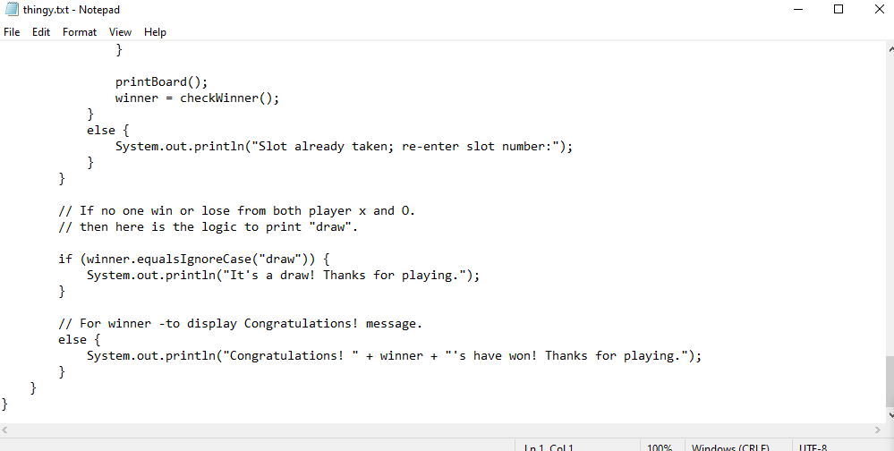 1 100% Windows (CRLF) I UTF-8 X thingy.txt - Notepad File Edit