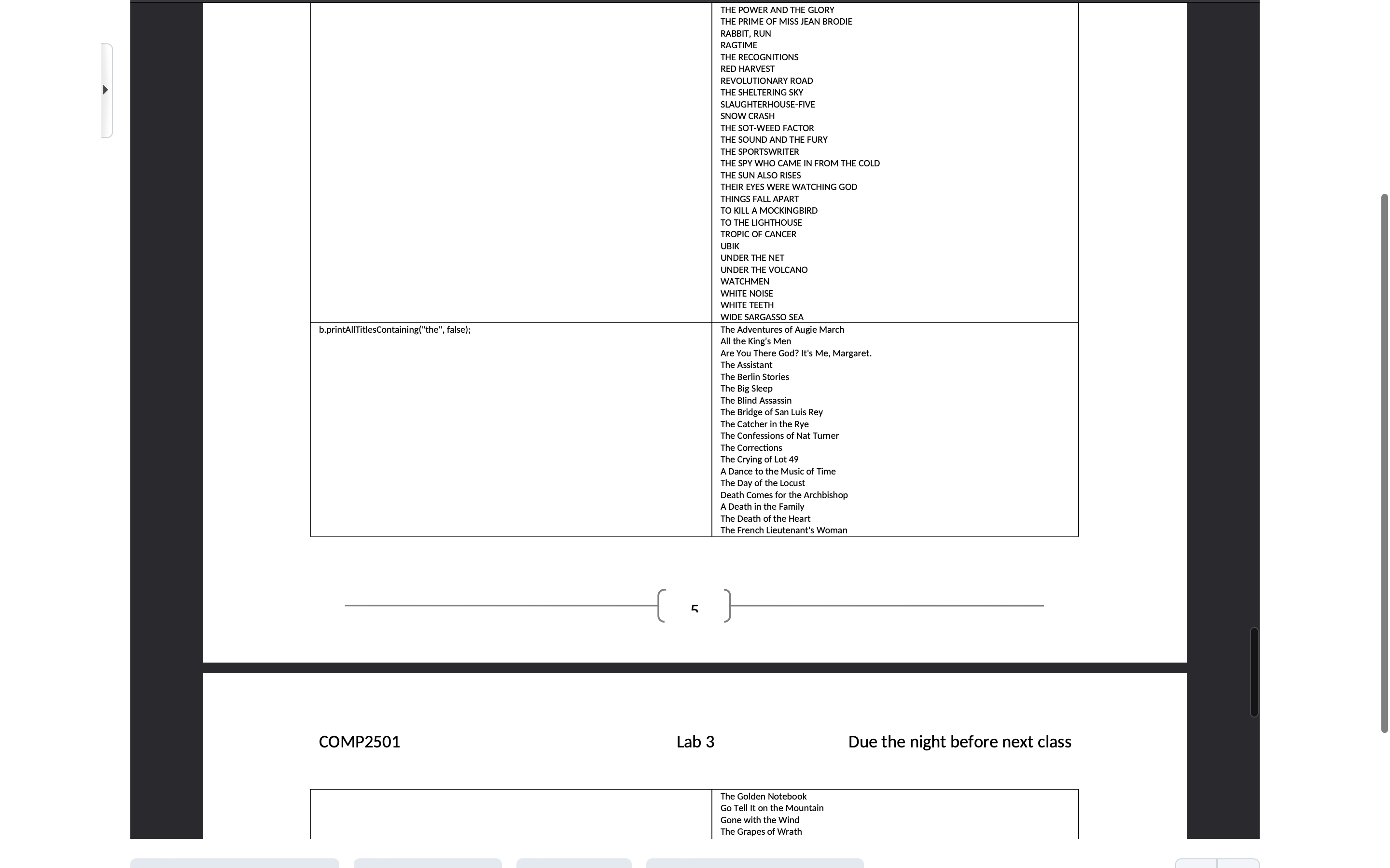is an ArrayList of 109 Novel references. Due the night before next