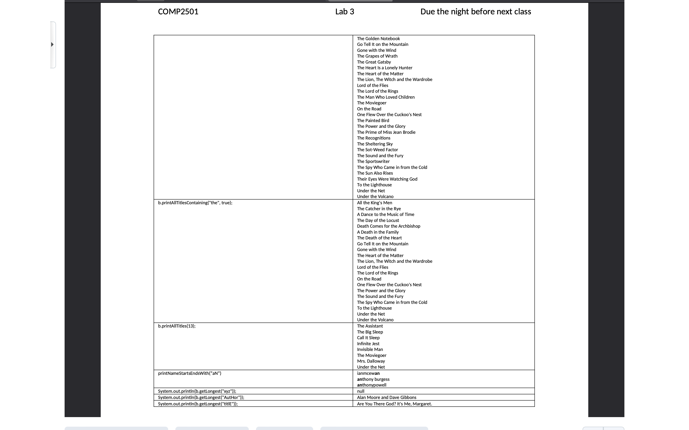 class Create a Lab3 class which implements the main(...) method and populates