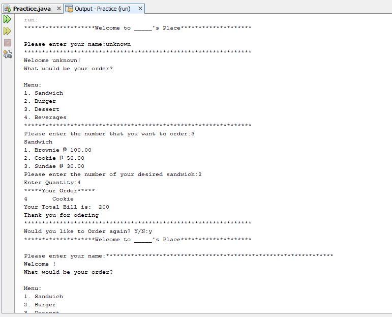 DD es 500 Practice.java x Output -Practice (run) X run: ***** Please