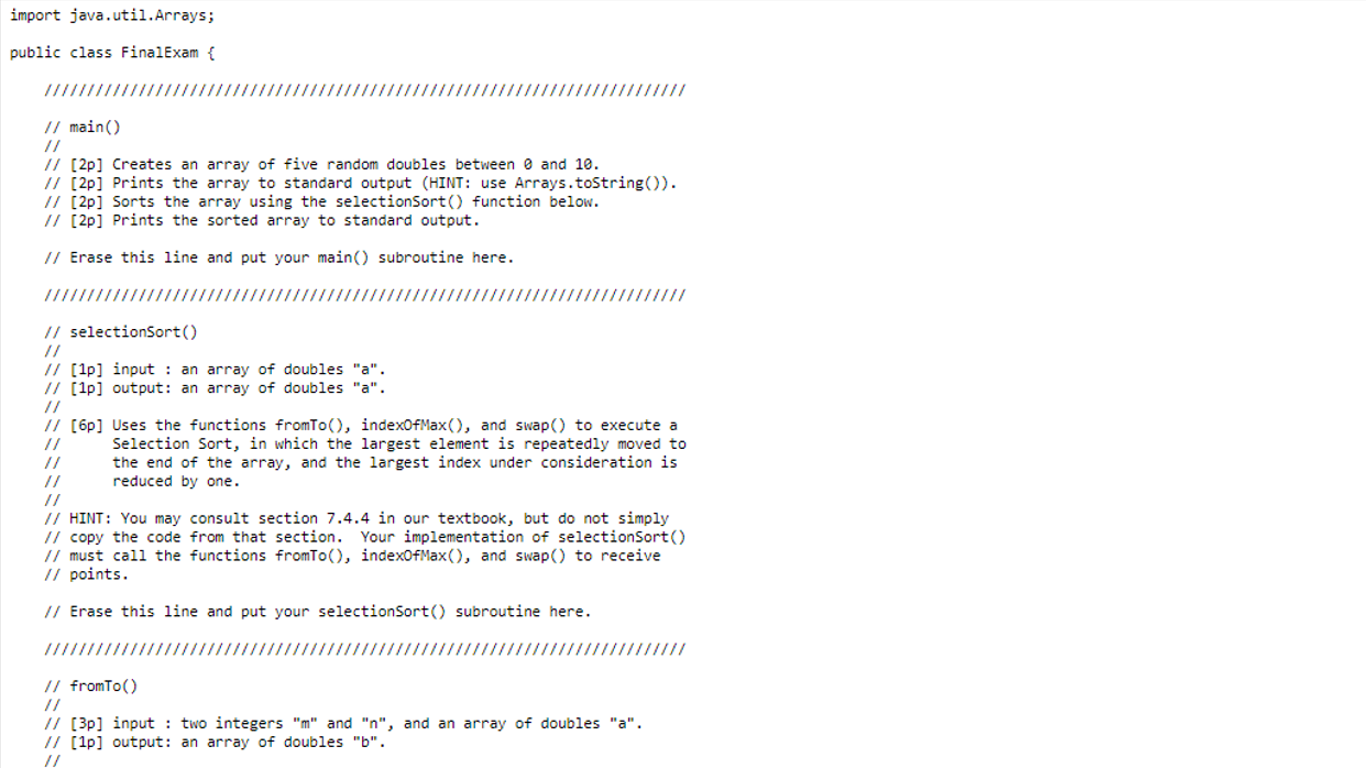 an array that starts at a[m] and stops at a[n], and also