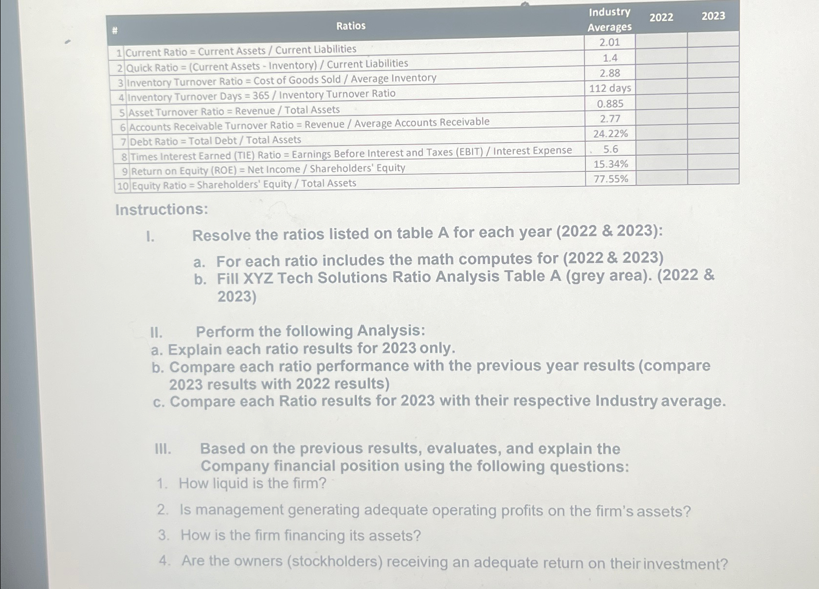 # Ratios 1 Current Ratio = Current Assets / Current Liabilities 2