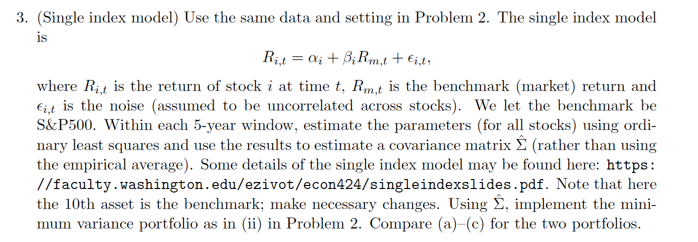 3. (Single index model) Use the same data and setting in Problem