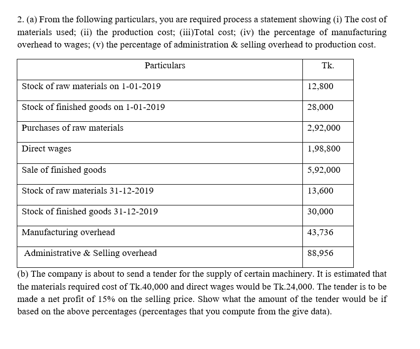 2. (a) From the following particulars, you are required process a statement