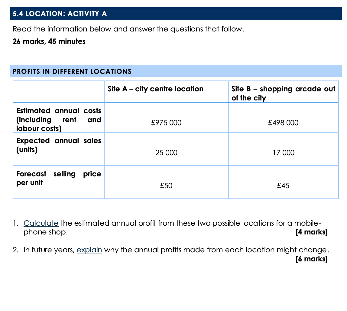 5.4 LOCATION: ACTIVITY A Read the information below and answer the questions