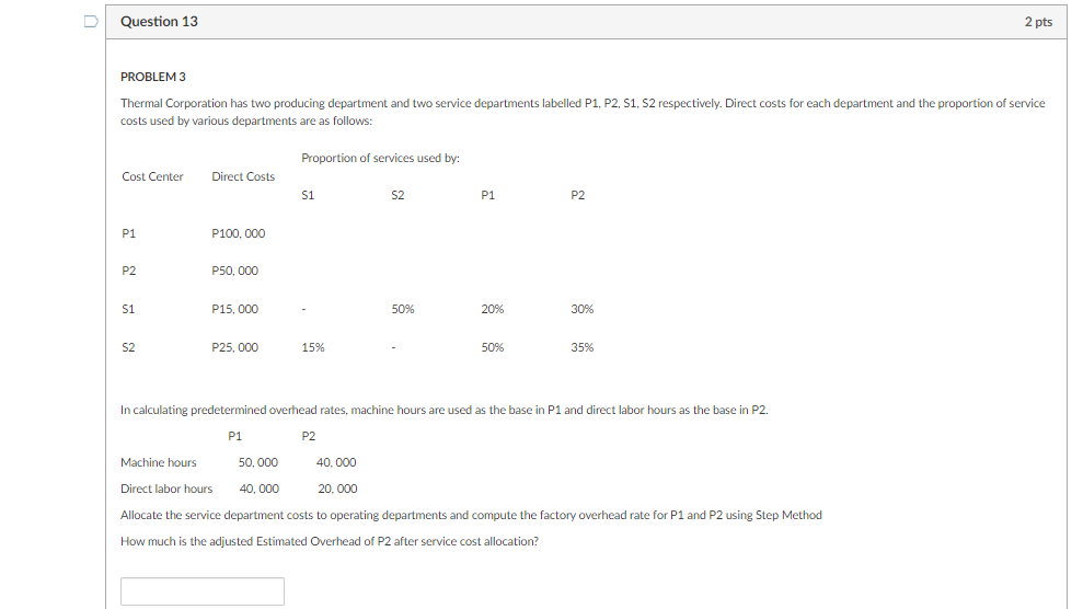 for each department and the proportion of service costs used by various