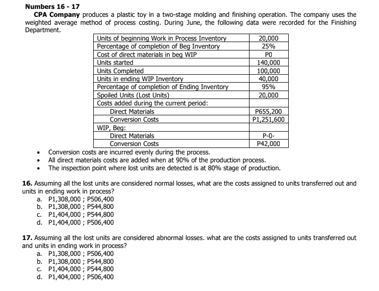 Company for the month of August were as follows: Cost Data: Work