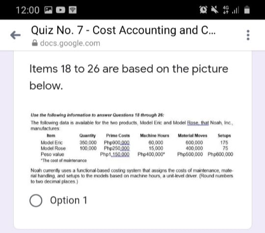 12:00 Quiz No. 7 Cost Accounting and C... docs.google.com Items 18 to
