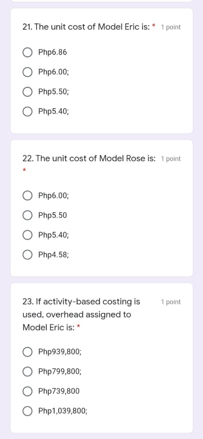 answer Questions 18 through 26: The following data is available for the