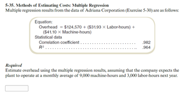 data of Adriana Corporation (Exercise 5-30) are as follows: Equation: Overhead $206,469