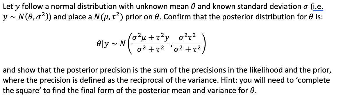 Let y follow a normal distribution with unknown mean 0 and known