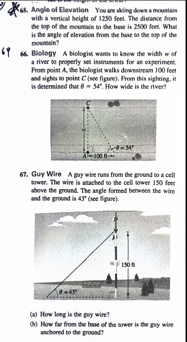65. Angle of Elevation You are skiing down a mountain with a