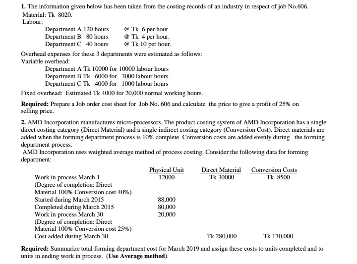 1. The information given below has been taken from the costing records