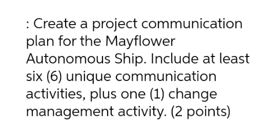 : Create a project communication plan for the Mayflower Autonomous Ship. Include